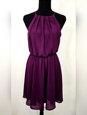 Francesca’s Plum Purple Chiffon Dress Romantic Flowy Date Night Party Dress